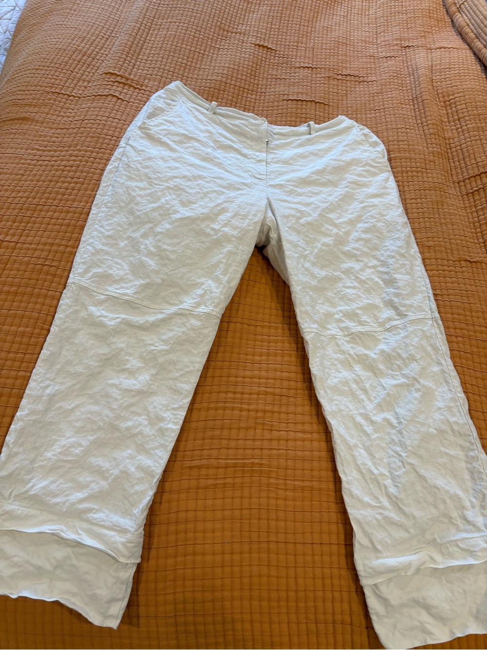 Light Cream Women's Linen Blend Crop Pants